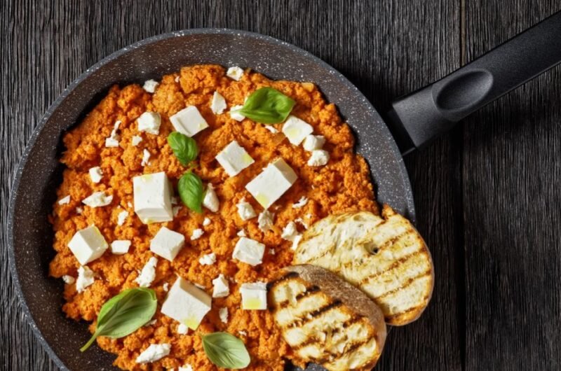 Strapatsada (Greek Eggs Scrambled with Tomatoes and Feta Cheese)