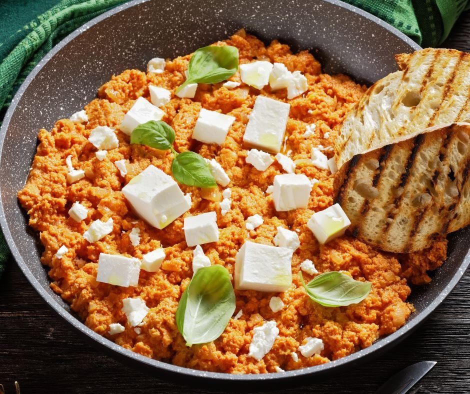 Strapatsada (Greek Eggs Scrambled with Tomatoes and Feta Cheese)