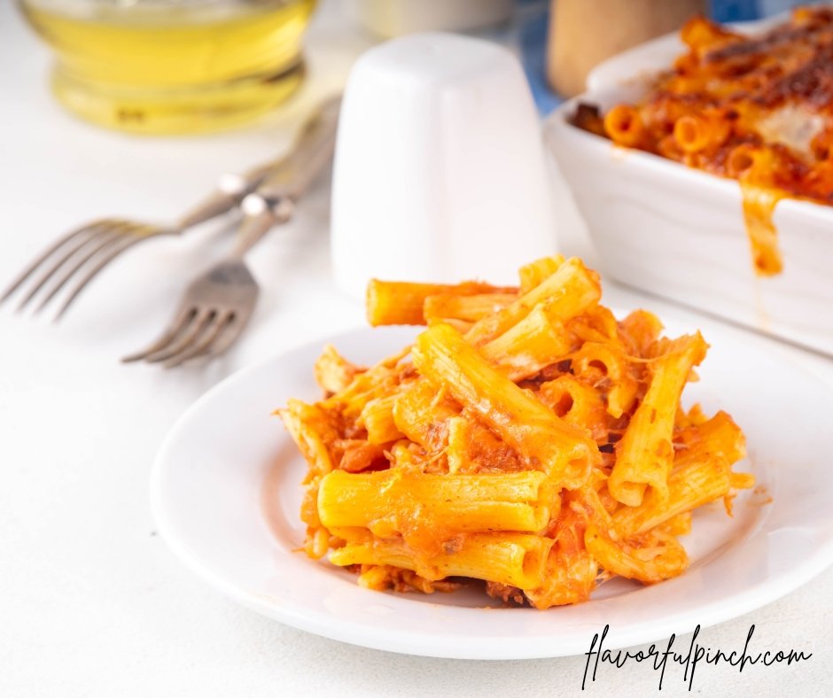 Baked Ziti Pasta with Bolognese Sauce and Cheese
