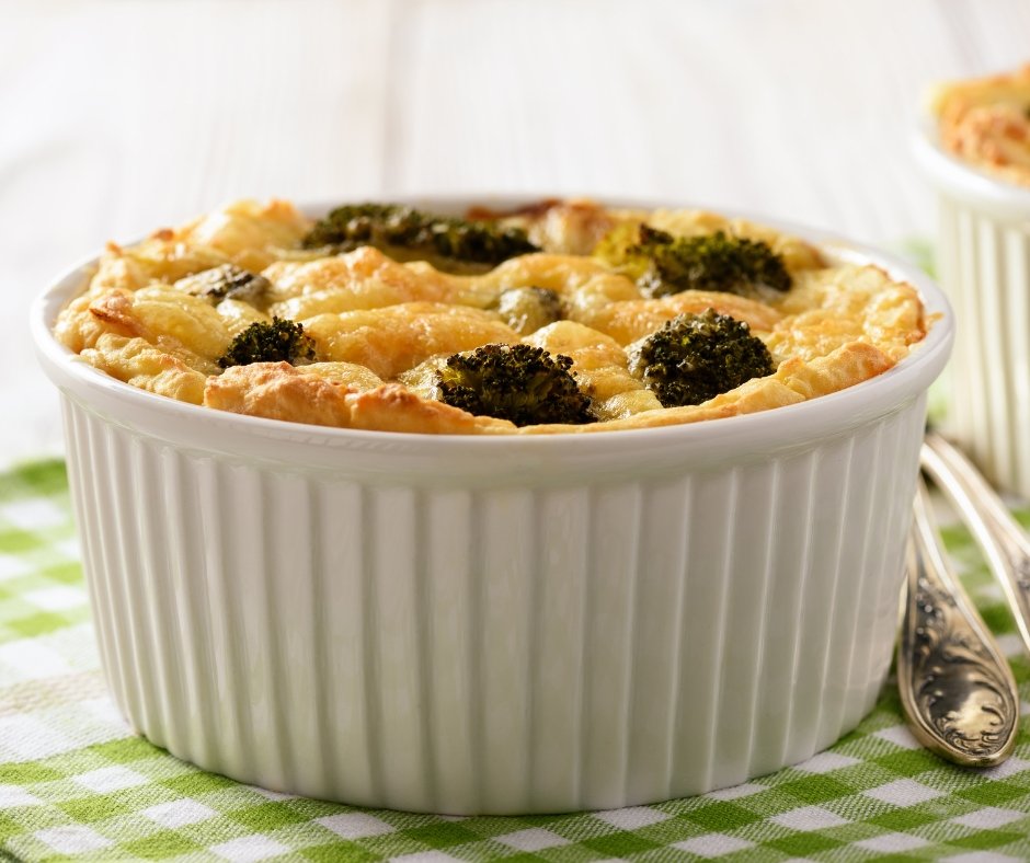 Casserole with Potatoes, Minced Meat, Broccoli and Cheese