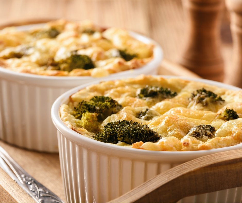 Casserole with Potatoes, Minced Meat, Broccoli and Cheese