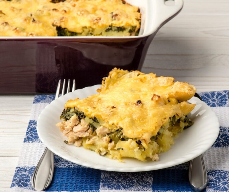 Potato Casserole with Ground Chicken and Spinach