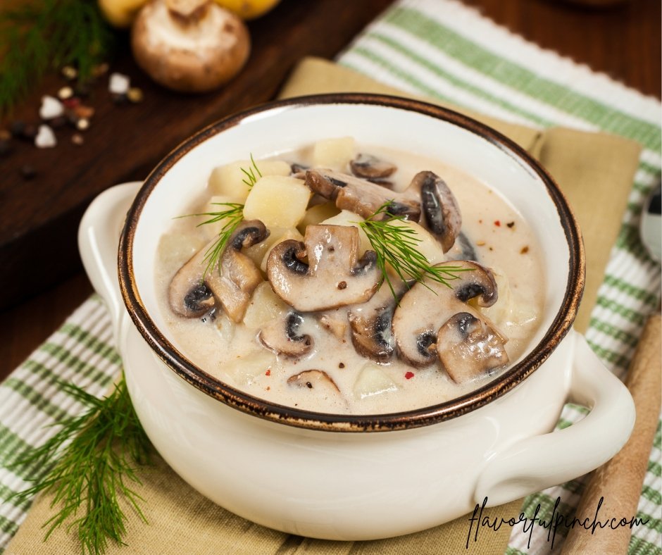 Cream of mushroom potato soup in a bowl