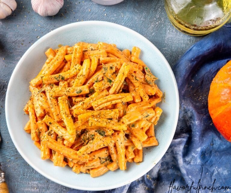 Creamy Pumpkin Casarecce Pasta with Pumpkin Squash, Cheesy Sauce, Garlic and Herbs