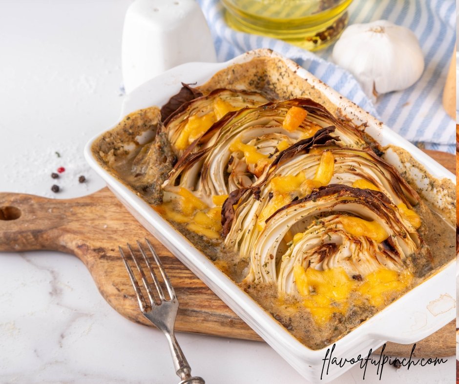 Delicious Baked Cabbage with Garlic Mushroom Sauce and Cheese