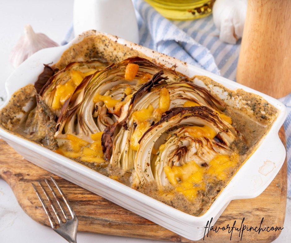 Delicious Baked Cabbage with Garlic Mushroom Sauce and Cheese