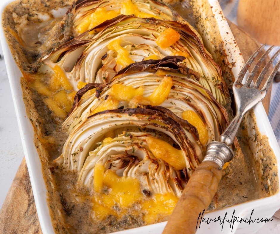 Delicious Baked Cabbage with Garlic Mushroom Sauce and Cheese