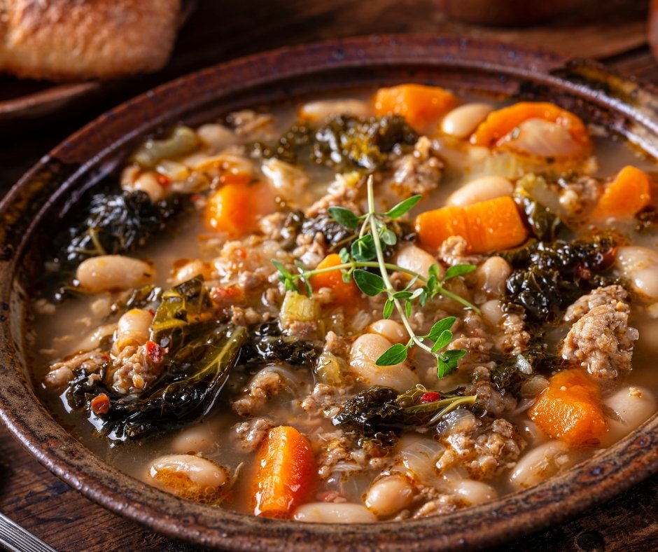 Ground Beef, Kale and White Bean Cannellini Soup