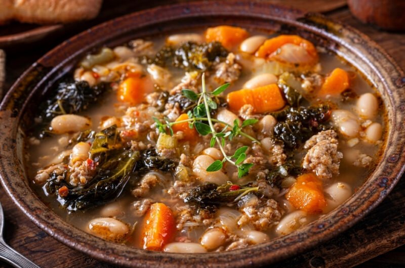 Ground Beef, Kale and White Bean Cannellini Soup