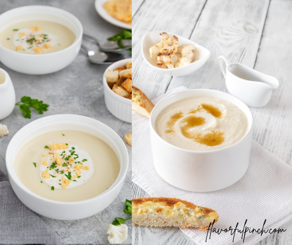 Homemade Cauliflower Soup with Cheese, Cream, Spices and Fresh Parsley