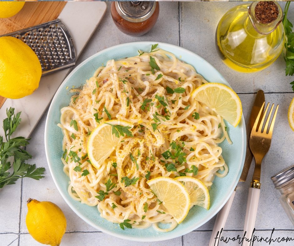 Homemade Lemon Pepper Spaghetti Pasta with Creamy Sauce