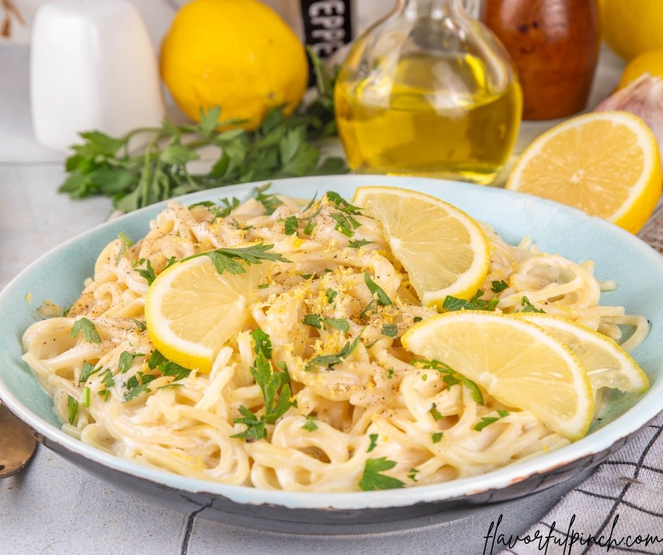 Homemade Lemon Pepper Spaghetti Pasta with Creamy Sauce
