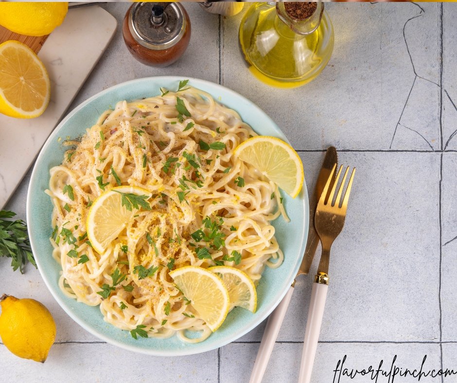 Homemade Lemon Pepper Spaghetti Pasta with Creamy Sauce