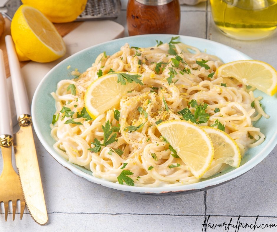 Homemade Lemon Pepper Spaghetti Pasta with Creamy Sauce