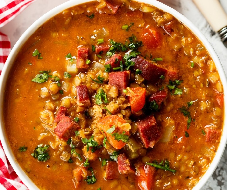 Homemade Lentil Stew with Vegetables and Chorizo