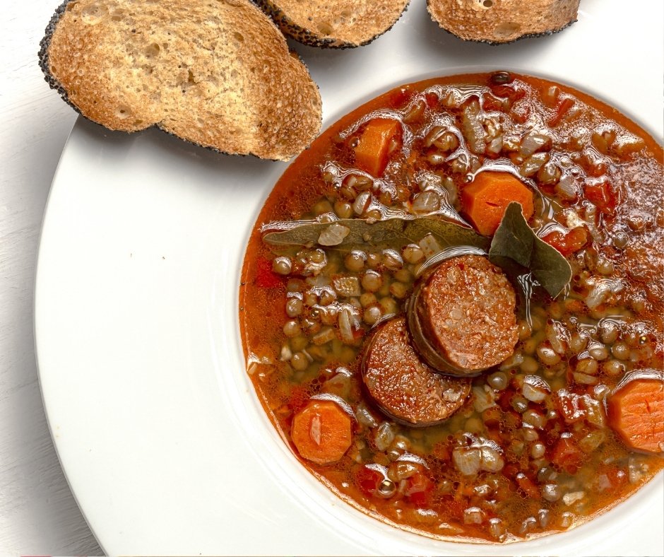 Homemade Lentil Stew with Vegetables and Chorizo