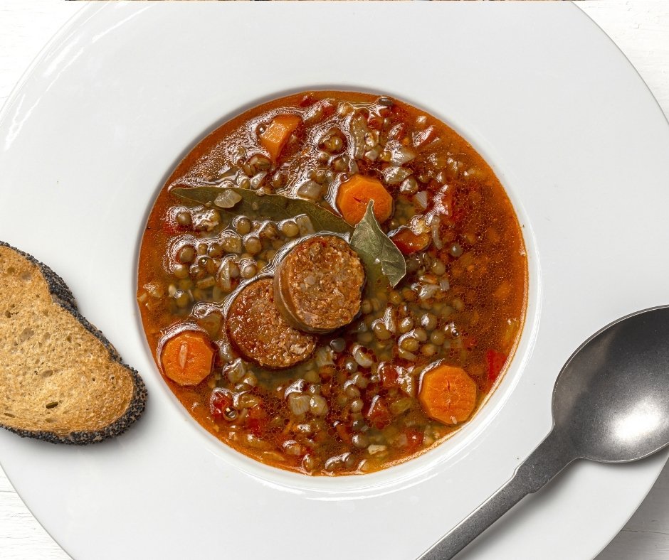 Homemade Lentil Stew with Vegetables and Chorizo