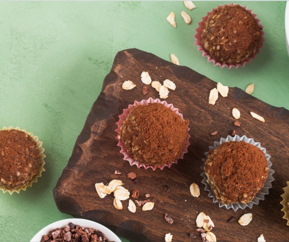 Protein Energy Balls with Cocoa, Nut Butter, Dried Fruit and Seeds