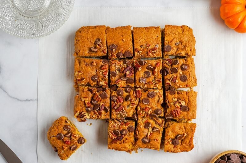 Pumpkin Blondies with Chocolate Chip and Pecans