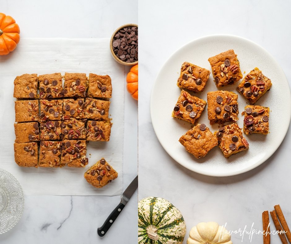Pumpkin Blondies with Chocolate Chip and Pecans