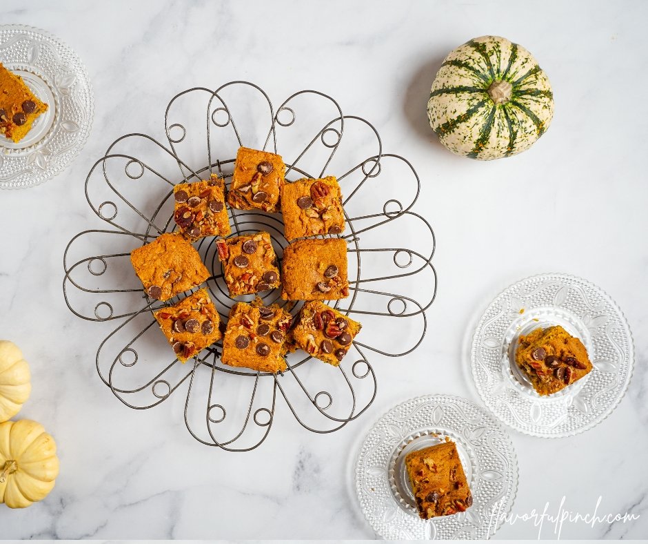 Pumpkin Blondies with Chocolate Chip and Pecans