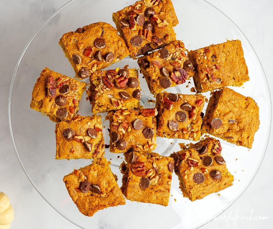 Pumpkin Blondies with Chocolate Chip and Pecans