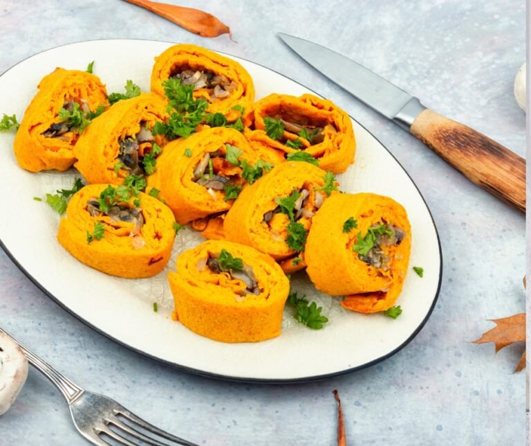 Pumpkin Dough Rolls Stuffed with Mushrooms