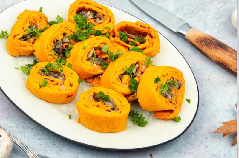 Pumpkin Dough Rolls Stuffed with Mushrooms