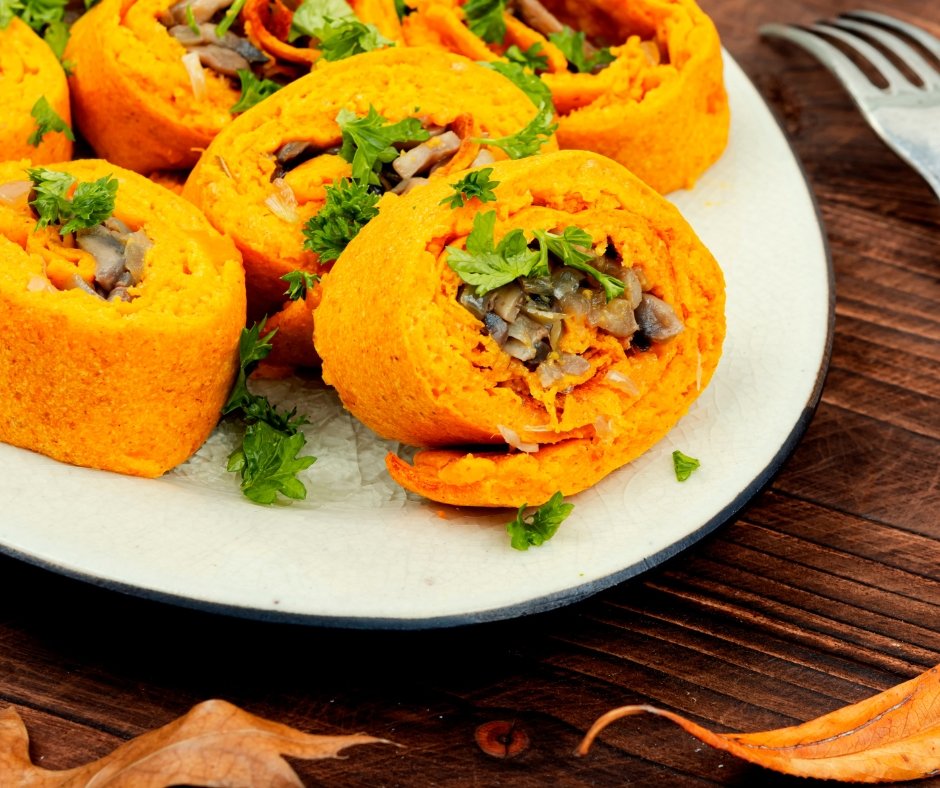 Pumpkin Dough Rolls Stuffed with Mushrooms