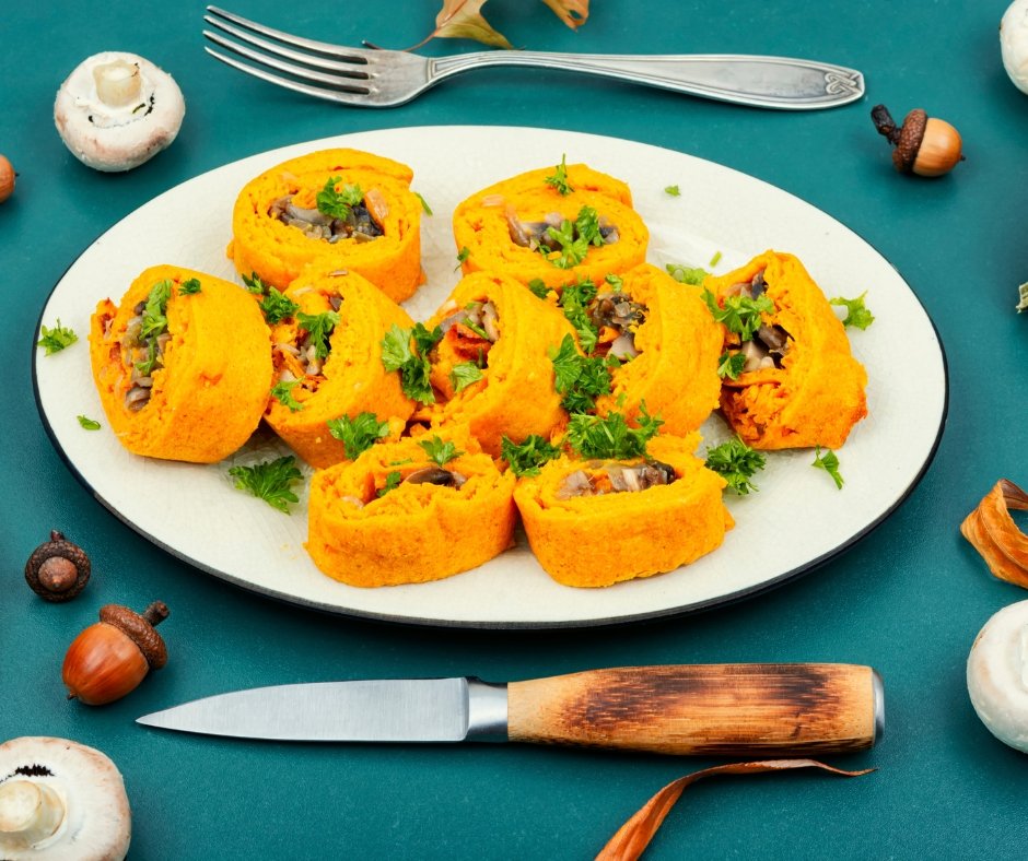 Pumpkin Dough Rolls Stuffed with Mushrooms