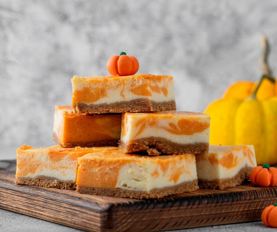 Pumpkin Marble Cheesecake Bars