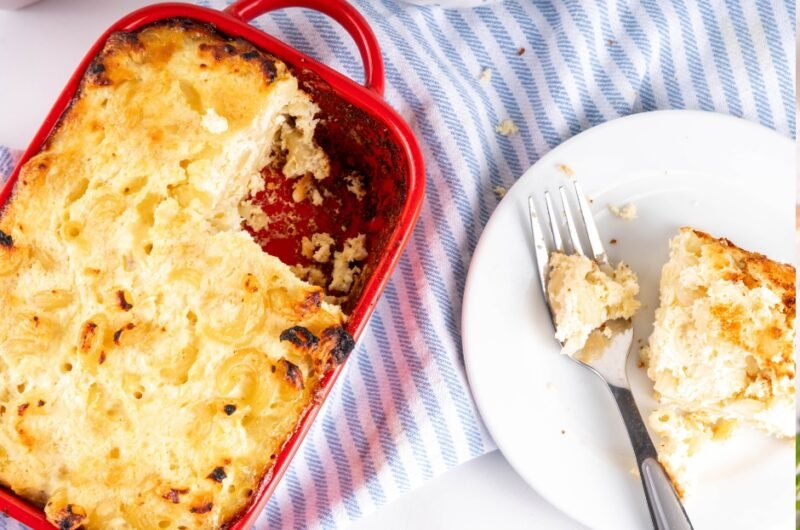 Sweet Baked Pasta Eggs Casserole with Macaroni and Cottage Cheese