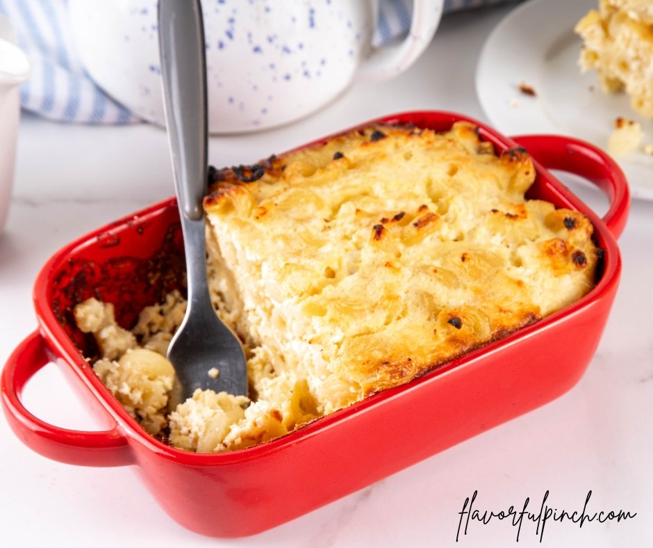Sweet Baked Pasta Eggs Casserole with Macaroni and Cottage Cheese