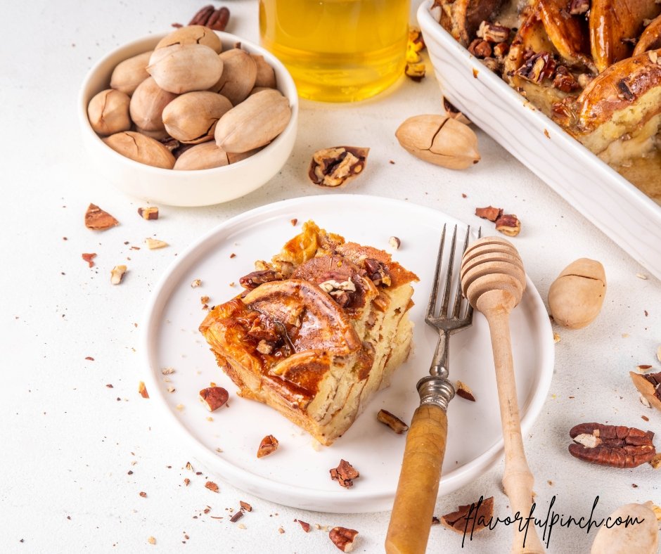 Tasty Autumn Cinnamon Pecan Pancake Breakfast Casserole with Honey