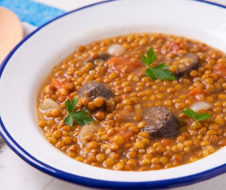 Traditional Spanish Lentil Soup with Chorizo