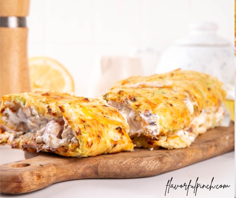 Zucchini Roll Stuffed with Cream Cheese or Yogurt, Tomatoes and Garlic