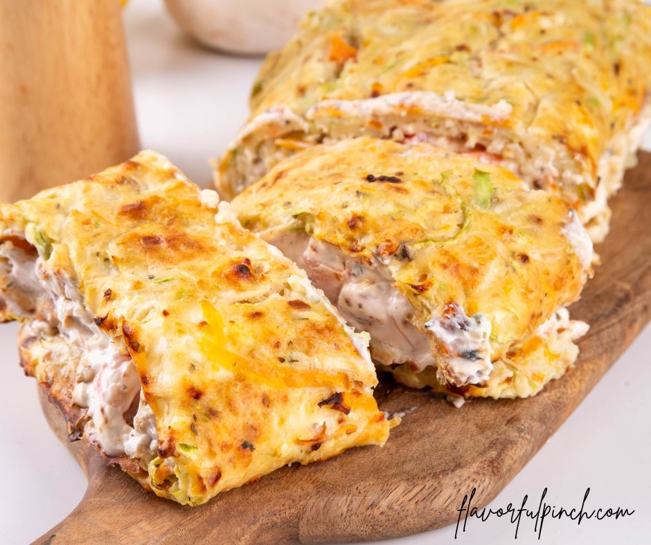 Zucchini Roll Stuffed with Cream Cheese or Yogurt, Tomatoes and Garlic