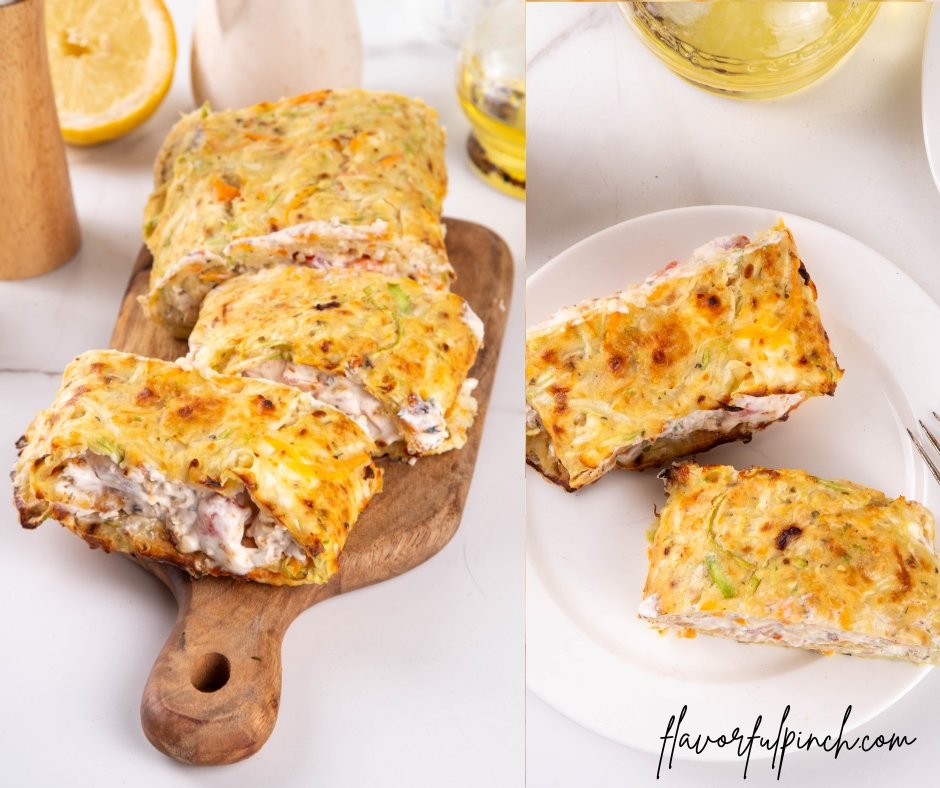 Zucchini Roll Stuffed with Cream Cheese or Yogurt, Tomatoes and Garlic
