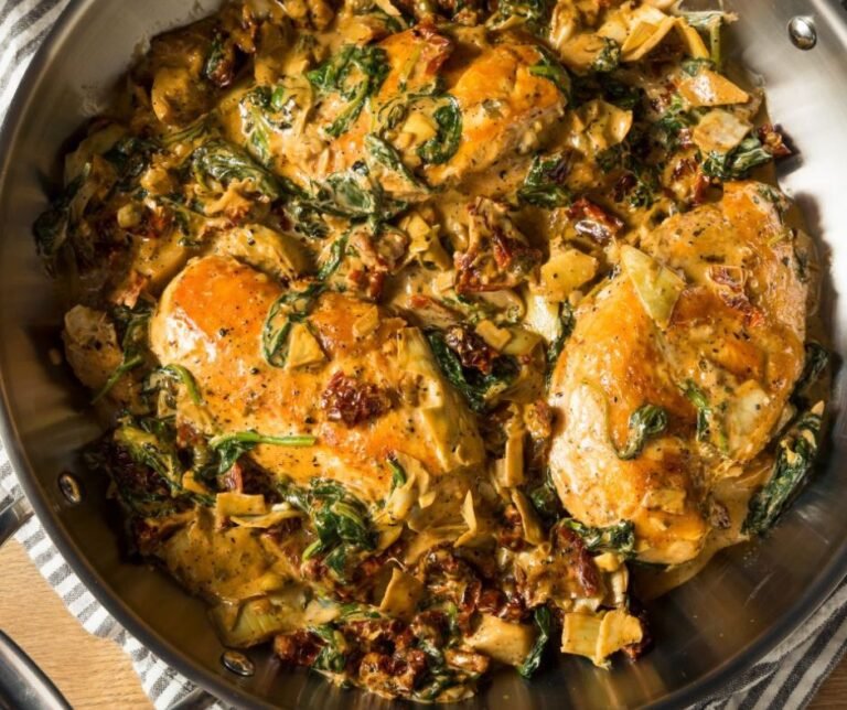 Homemade Creamy Italian Tuscan Chicken Pasta With Spinach