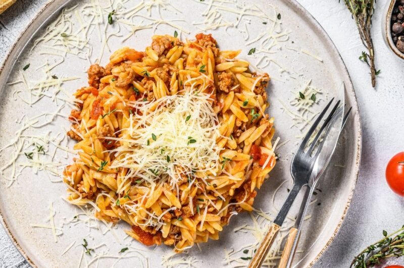 Orzo Pasta with Bolognese Sauce and Ground Beef
