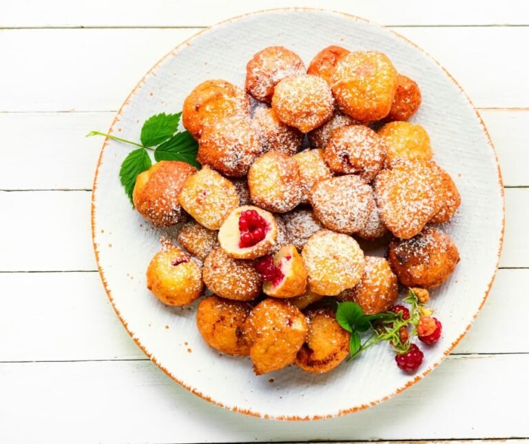 Cottage Cheese Donut Balls with Raspberries