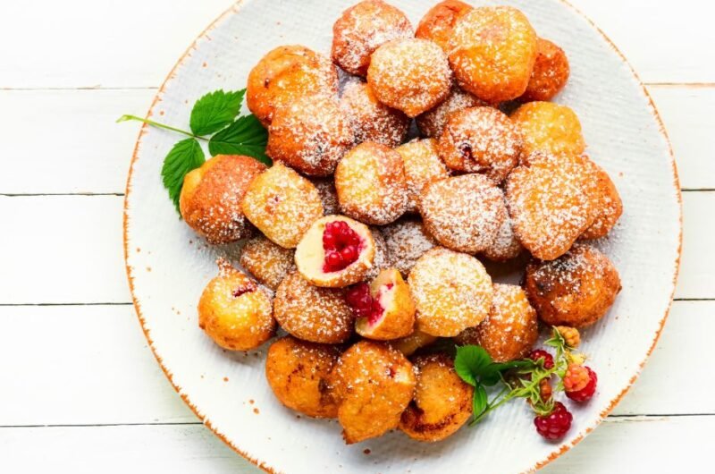 Cottage Cheese Donut Balls with Raspberries