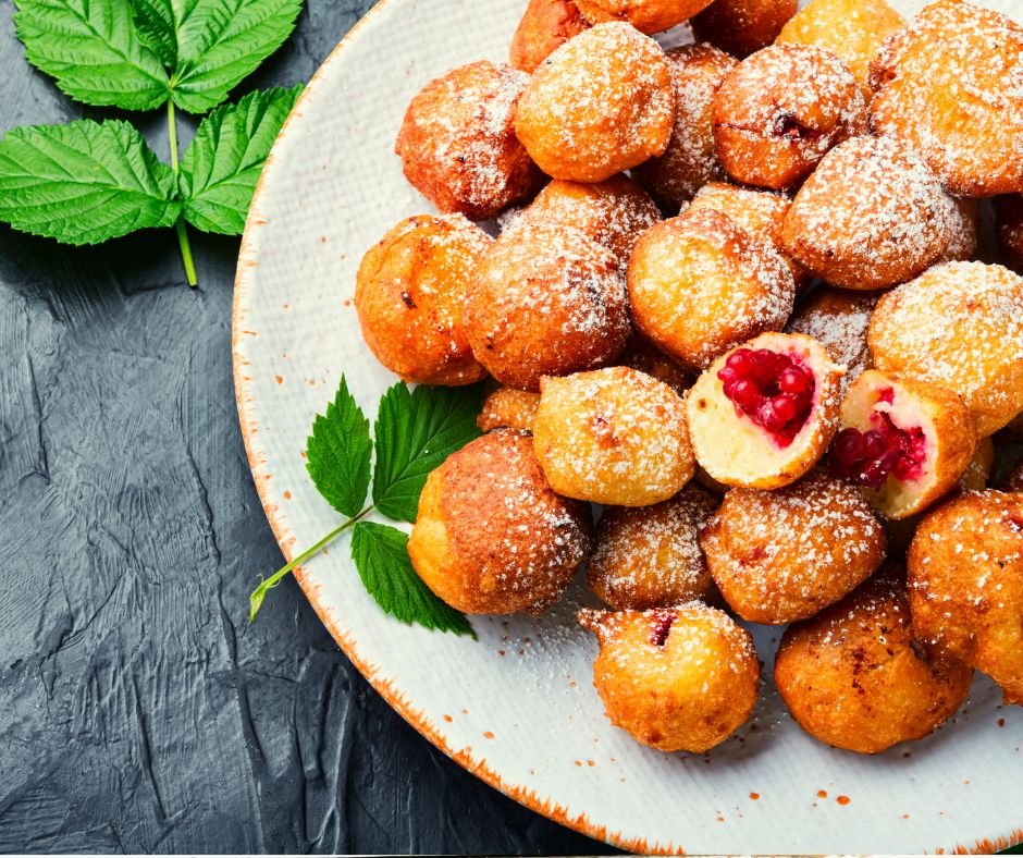 Cottage Cheese Donut Balls with Raspberries