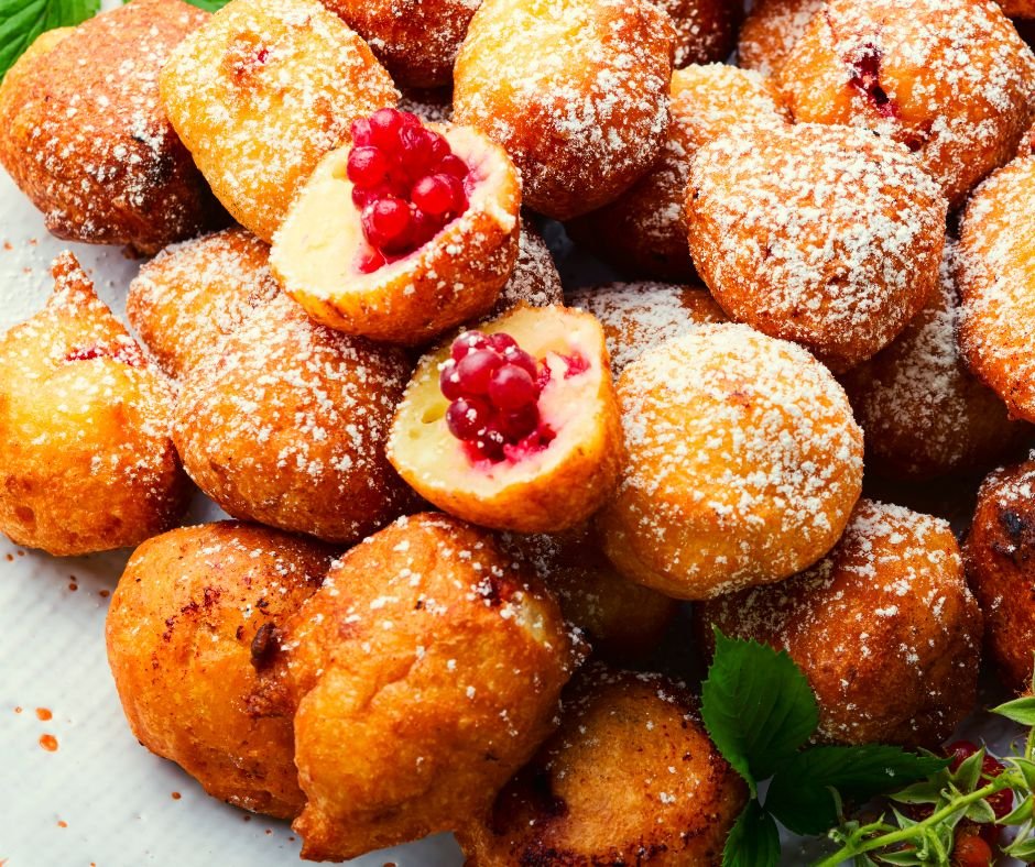 Cottage Cheese Donut Balls with Raspberries