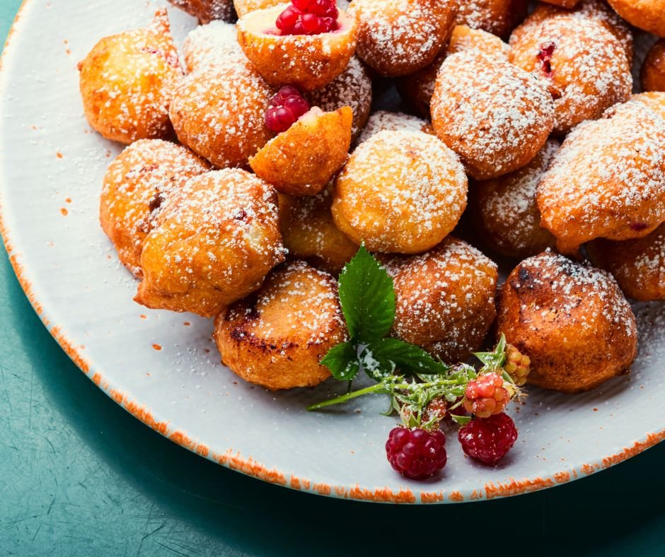 Cottage Cheese Donut Balls with Raspberries