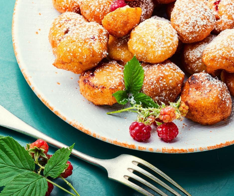 Cottage Cheese Donut Balls with Raspberries