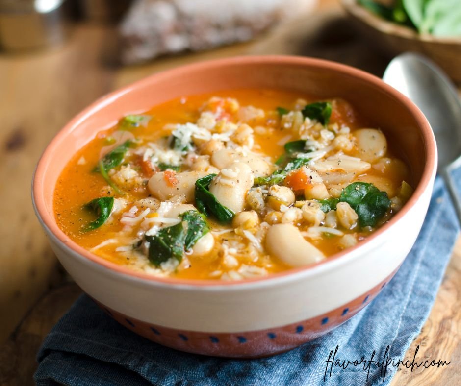Butter White Bean and Pearl Barley Soup