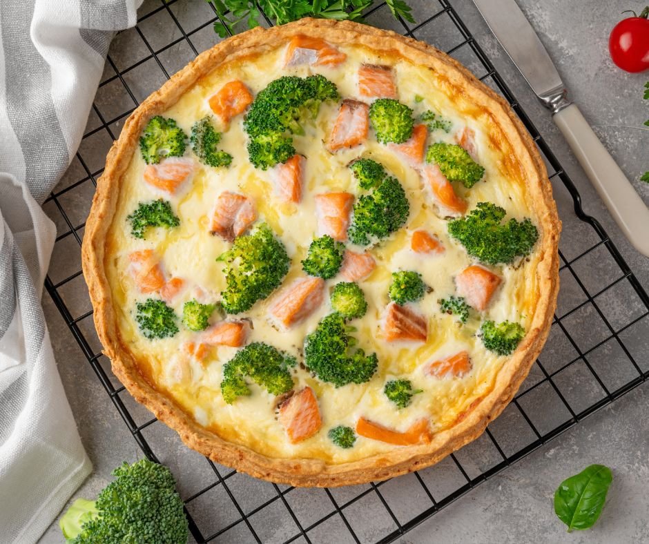 Smoked Salmon, Broccoli and Spinach Quiche Tart
