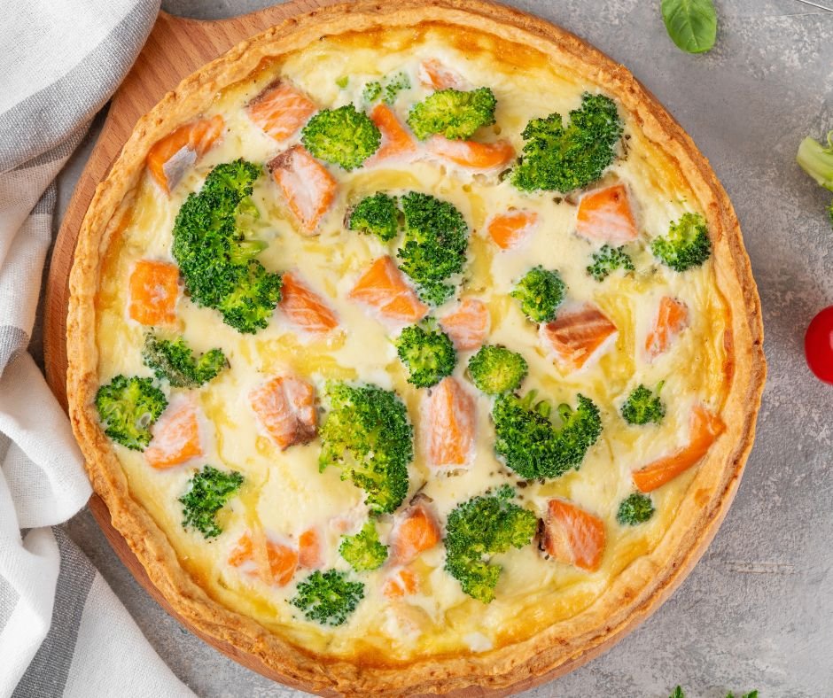 Smoked Salmon, Broccoli and Spinach Quiche Tart