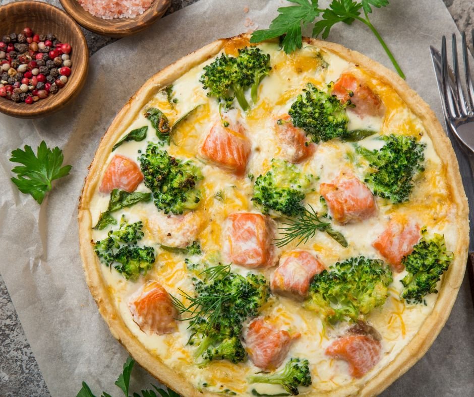 Smoked Salmon, Broccoli and Spinach Quiche Tart